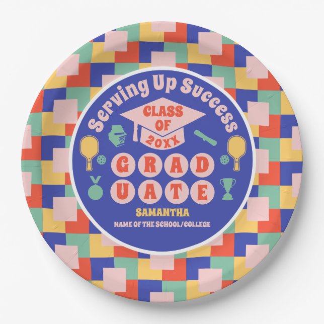 Prato De Papel Festa de formatura de Pickleball Retro (Frente)