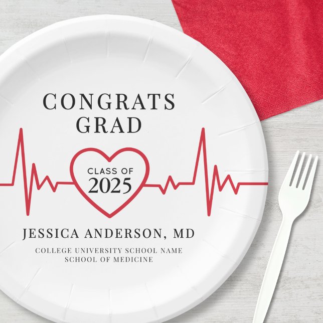 Prato De Papel Festa de formatura Médica Elegante (Elegant Medical Graduation Party Paper Plates)