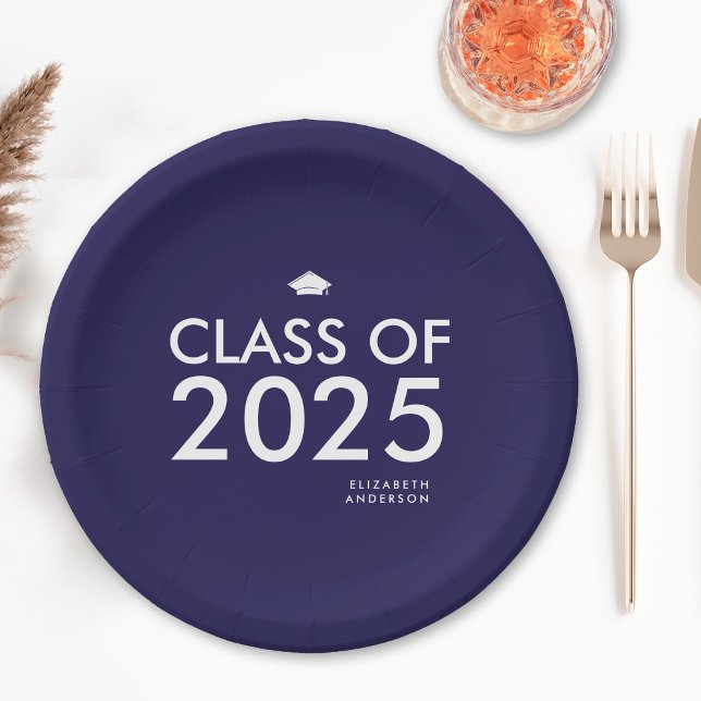 Prato De Papel Festa de formatura Personalizada Azul do Marinho M (Criador carregado)
