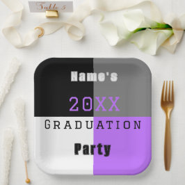 Prato De Papel Festa de formatura personalizada roxa preto e bran