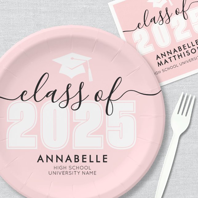 Prato De Papel Festa de formatura rosa formando (Graduate Pink Graduation Party Paper Plates)