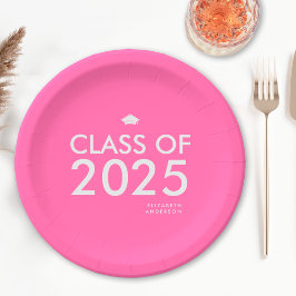 Prato De Papel Festa de formatura Rosa Quente Moderna