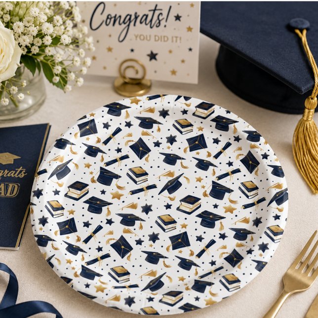 Prato De Papel Festa de Formatura Simples Moderna  (Simple Modern Graduation Party Paper Plates)
