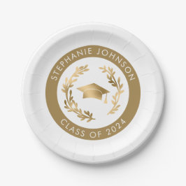 Prato De Papel Festa de Graduação Dourado em Branco da Turma de 2
