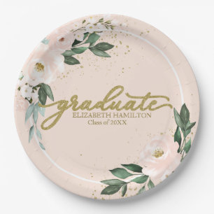 Prato De Papel Festa de Graduação Floral Rosa Graduate Blush