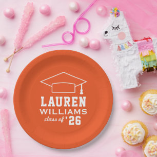 Prato De Papel Festa de Graduação Laranja Personalizada Moderna
