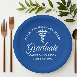 Prato De Papel Festa de Graduação Personalizada de Medicina Azul