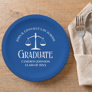 Prato De Papel Festa de Graduação Personalizada em Azul e Branco