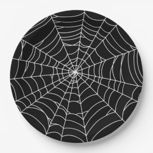 Prato De Papel Festa de Halloween, Aranha Web, Preto e Branco