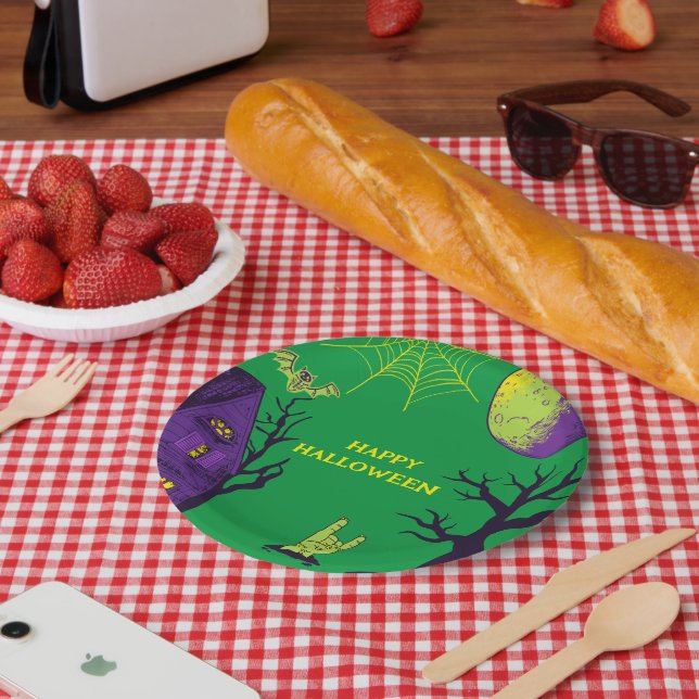 Prato De Papel Festa de Halloween Azul Spooky (Piquenique)