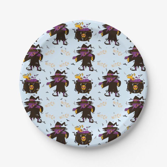 Prato De Papel Festa de Halloween da Bruxa Assustadora (Frente)
