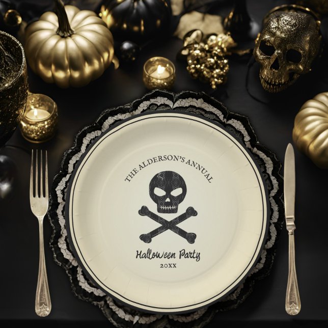 Prato De Papel Festa de Halloween do Caveira Desenhada à Mão do V (Criador carregado)