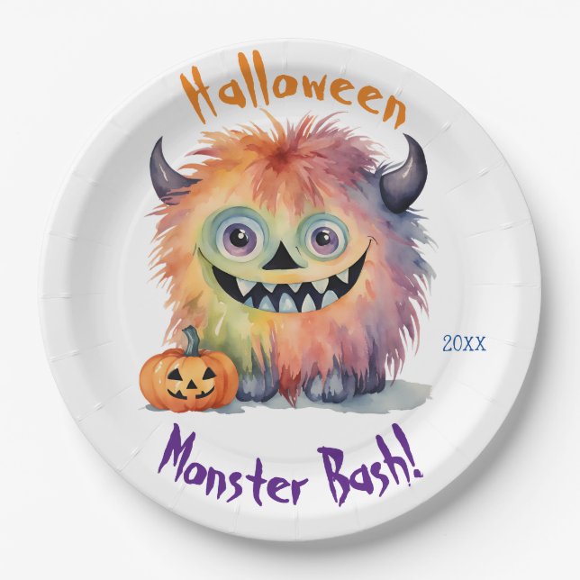 Prato De Papel Festa de Halloween do Monstro Bonito (Frente)