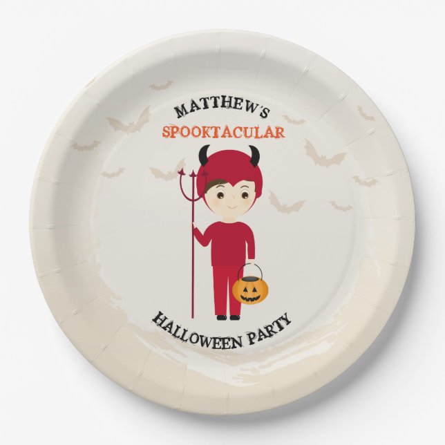 Prato De Papel Festa de Halloween do Pequeno Diabo (Frente)