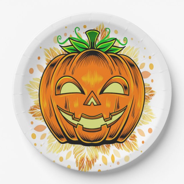 Prato De Papel Festa de Halloween Jackolantern Spooky Pumpkin (Frente)