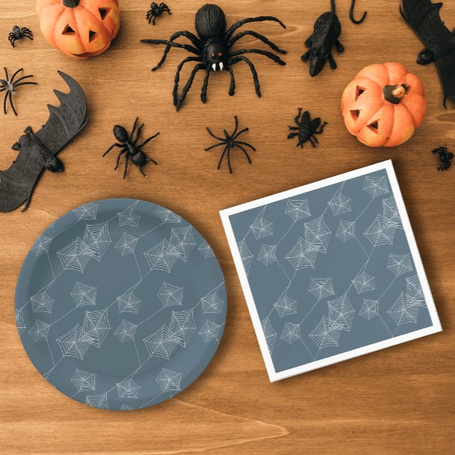 Prato De Papel Festa de Halloween na teia de aranha cinza (Gray spider web Halloween party Paper Plates
)