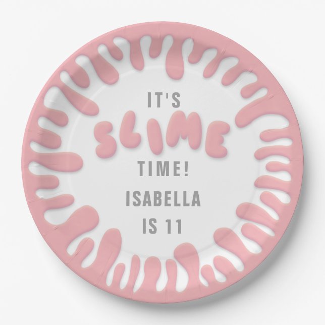 Prato De Papel Festa de lodo rosa rosa do Gooey (Frente)