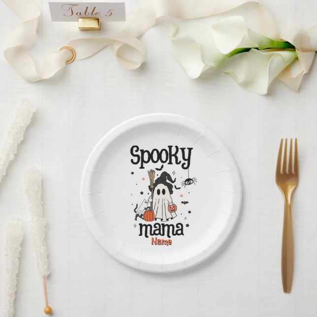 Prato De Papel Festa de Mama Personalizada - Fantasma, Gato, Abób (Casamento)