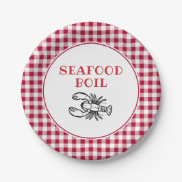 Prato De Papel Festa de marisco da Xadrez vermelha