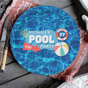 Prato De Papel Festa de Nadação de Verão Blue Tropical Birday