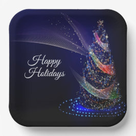 Prato De Papel Festa de Natal Árvore Colorida Marinho Azul Russo