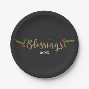 Prato De Papel Festa de Natal Black Gold & Red da Blessings