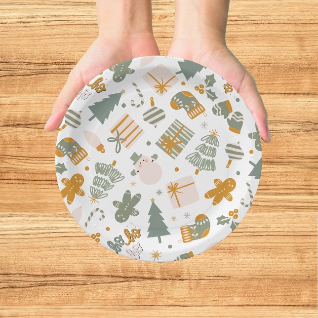 Prato De Papel Festa de Natal com Tema Verde e Dourado (Criador carregado)
