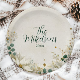 Prato De Papel Festa de Natal da Poinsettia Branca Elegante