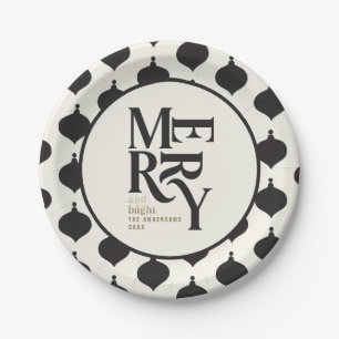 Prato De Papel Festa de Natal de feliz de pintura em preto e dour