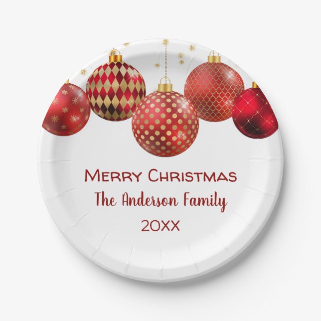 Prato De Papel Festa de Natal do Ornamento Vermelho e Dourado (Frente)