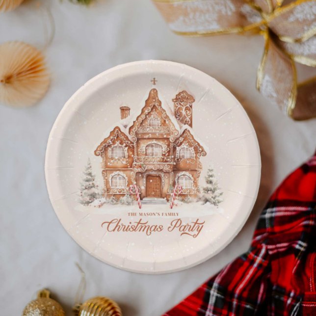Prato De Papel Festa de Natal, Gingercake House Personalizado (Winter Holiday Christmas party  Plates)