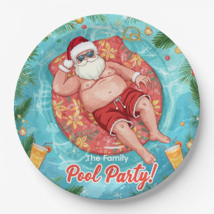 Prato De Papel Festa de Natal na Piscina com Papai Noel