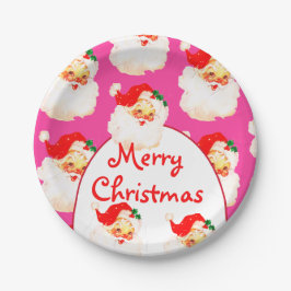 Prato De Papel Festa de Natal - Papai Noel Rosa