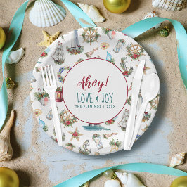 Prato De Papel Festa de Natal Personalizada Náutica na Praia Ahoy