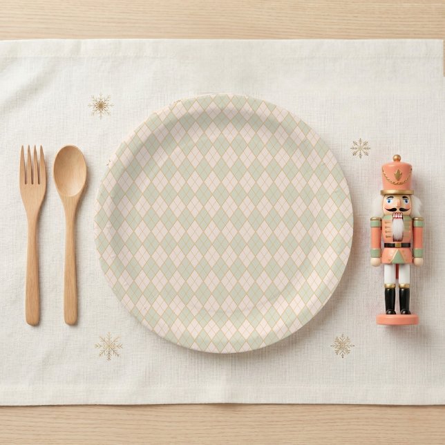 Prato De Papel Festa de Natal Préppy com Argyle (Preppy Argyle Winter Wonderland Christmas Party Paper Plate)