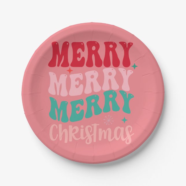 Prato De Papel Festa de Natal Rosa (Frente)