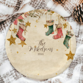 Prato De Papel Festa de Natal Rustic Stockand Poinsettias