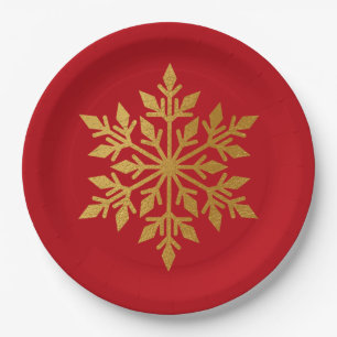 Prato De Papel Festa de Natal Vermelho Sólido Lux Gold Foil Snow
