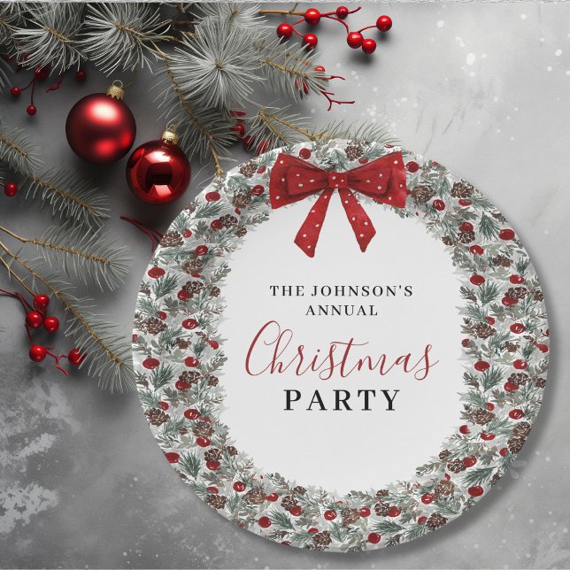 Prato De Papel Festa de Natal, Watercolor Wreath (Christmas Party Watercolor Wreath Paper Plates)