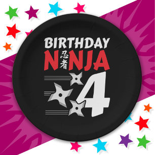 Prato De Papel Festa de Ninja de 4 Anos Estrelas Crianças 4º Aniv