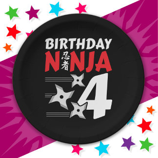 Prato De Papel Festa de Ninja de 4 Anos Estrelas Crianças 4º Aniv