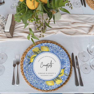 Prato De Papel Festa de Noivado com Azulejos Mediterrâneos e Limõ