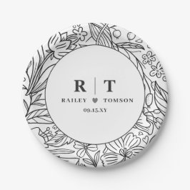 Prato De Papel Festa de noivado Elegante Floral do Jardim Moderno