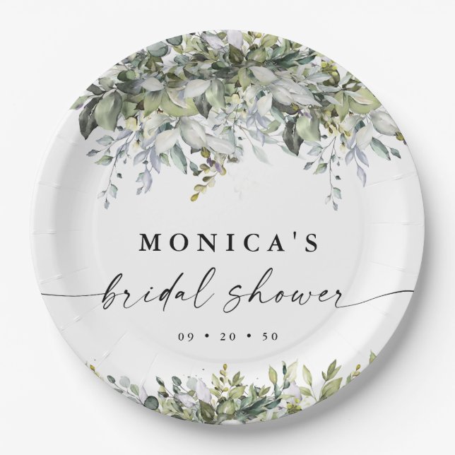 Prato de Papel Festa de Noivado Verde Ervas (Frente)