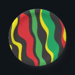 Prato De Papel Festa de Onda Verde Amarelo Vermelho Negro<br><div class="desc">Personalizar com qualquer texto.</div>