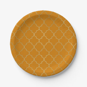 Prato De Papel Festa de Padrão Quatrefoil Amarelo Açafrão & Doura