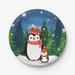 Prato De Papel Festa de Pinguim da Família Festiva de Natal