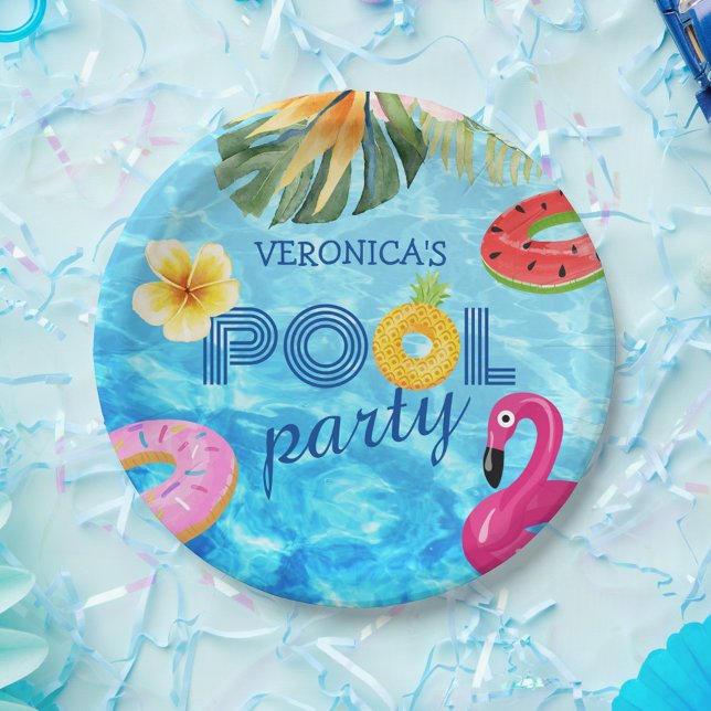 Prato De Papel Festa de Piscina de aniversário Divertida Verão Ág (Criador carregado)