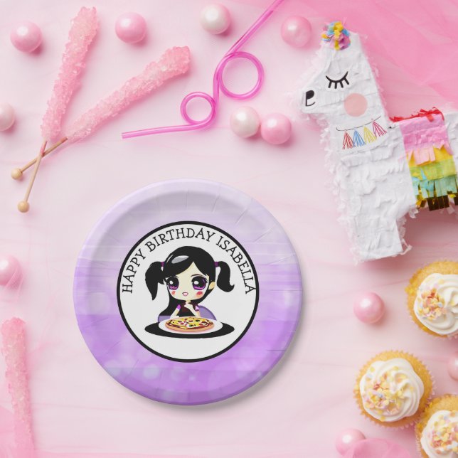 Prato De Papel Festa de pizza de animas de aniversário feliz pers (Festa)