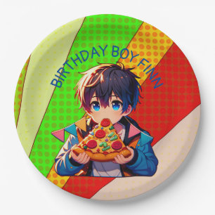 Prato De Papel Festa de Pizza Personalizada do Menino Anime